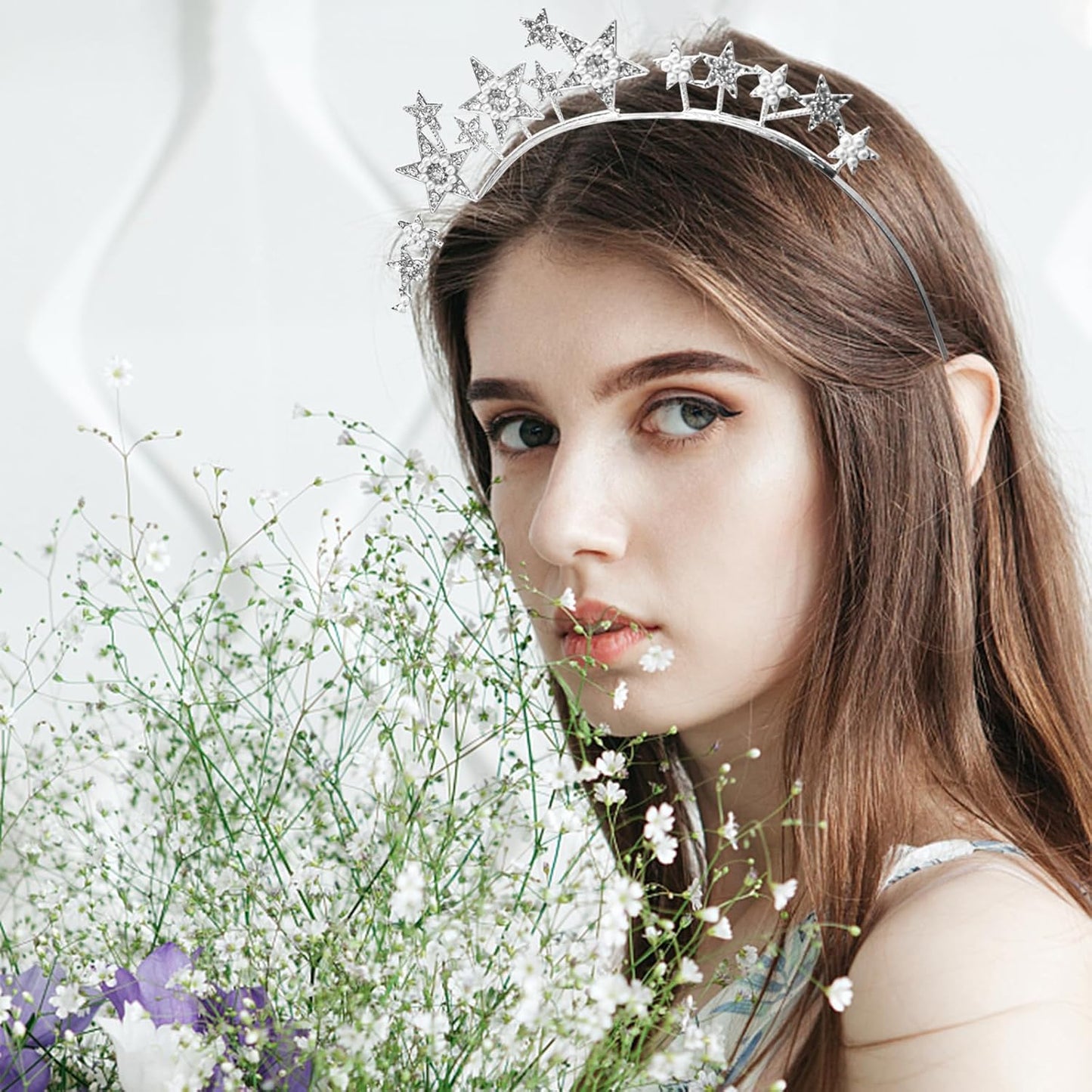 Silver Star Halo Crown Headband – Rhinestone Tiara for Women & Girls Festival, New Year’s Eve & Party Hair Accessory