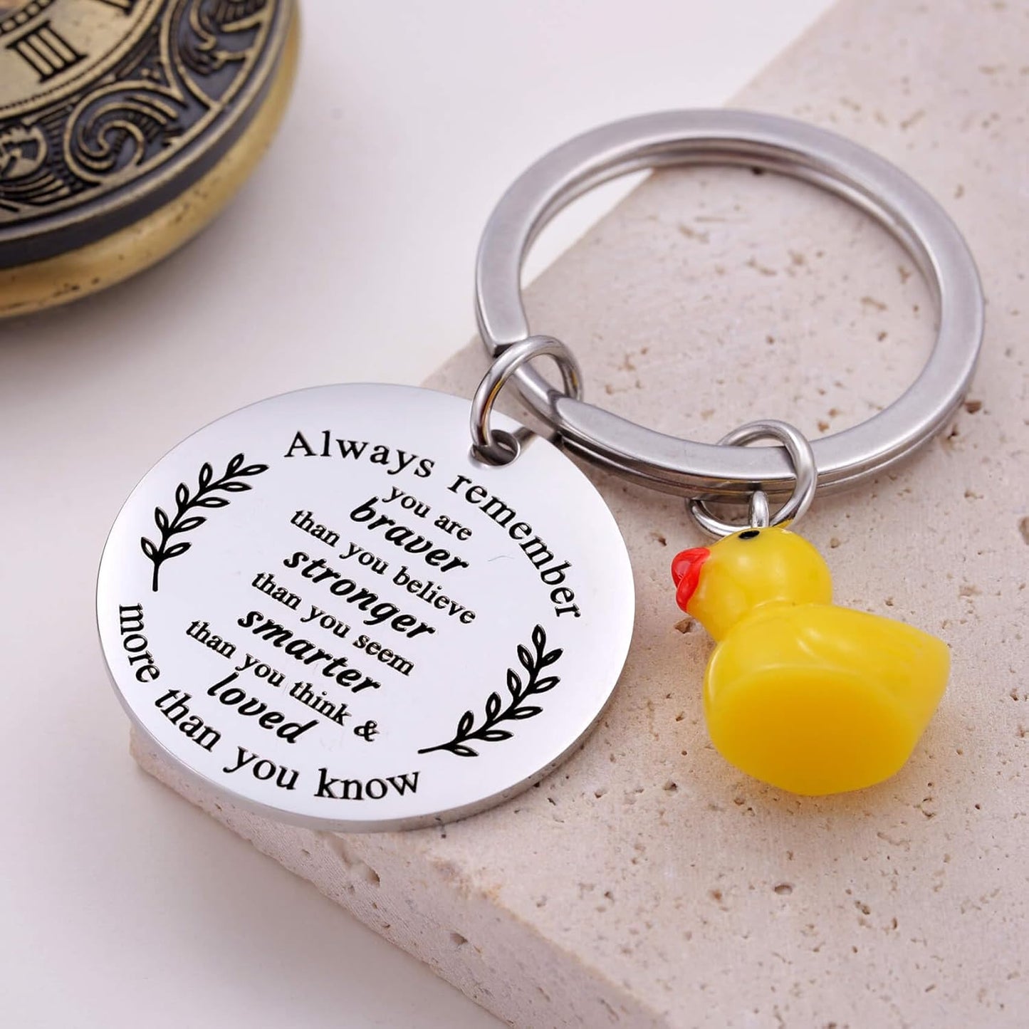 Inspirational Duck Keychain – “You Are Braver” Motivational Charm Keyring Gift