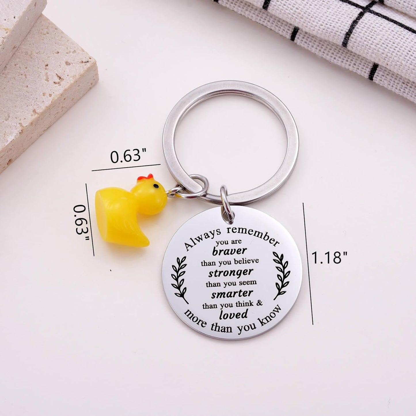 Inspirational Duck Keychain – “You Are Braver” Motivational Charm Keyring Gift