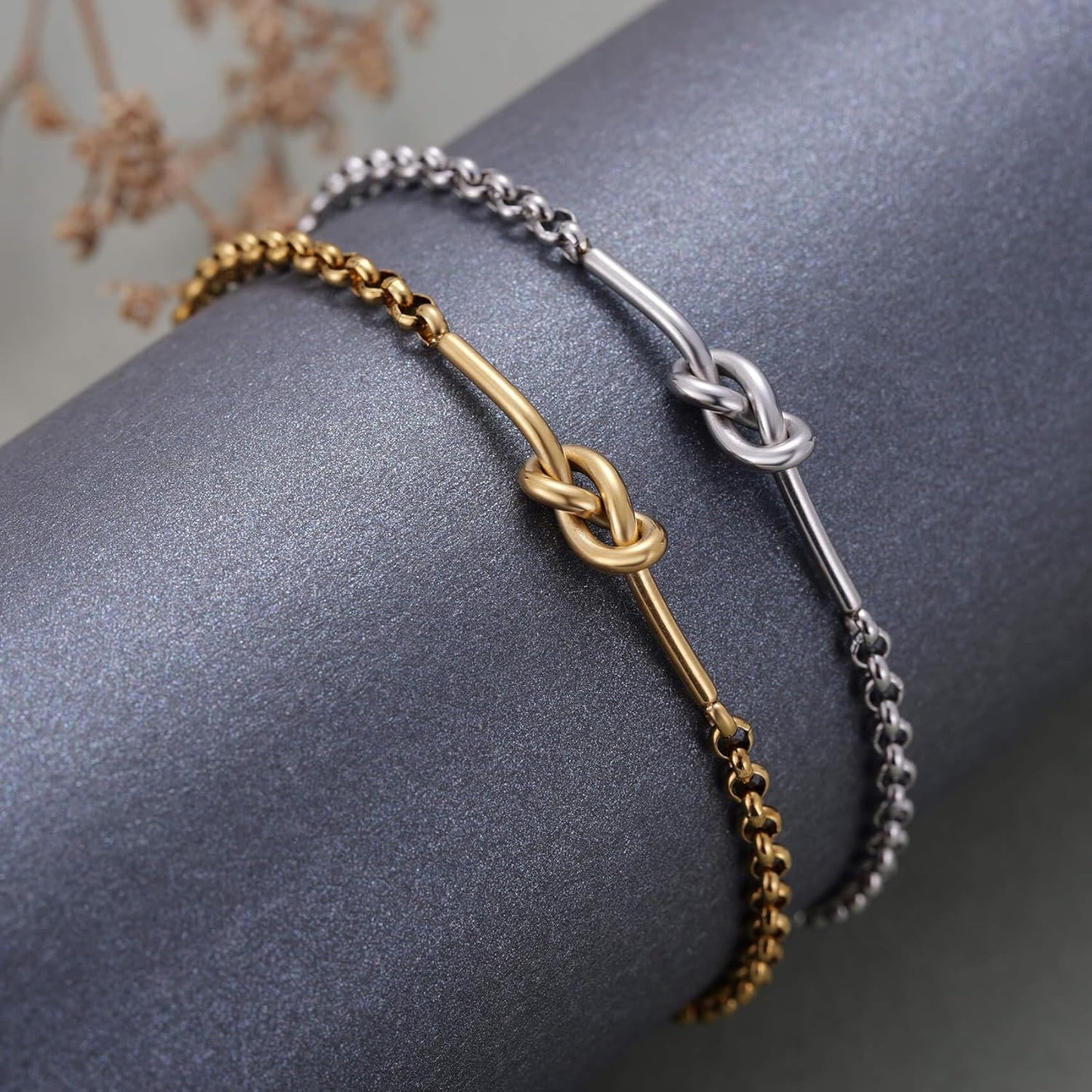 Set of 2 Friendship Knot Bracelets for Women – Gold & Silver Matching Best Friend Bracelets