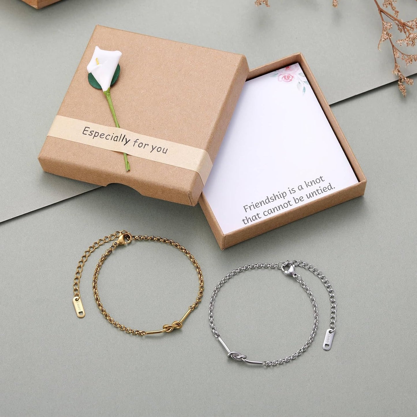 Set of 2 Friendship Knot Bracelets for Women – Gold & Silver Matching Best Friend Bracelets