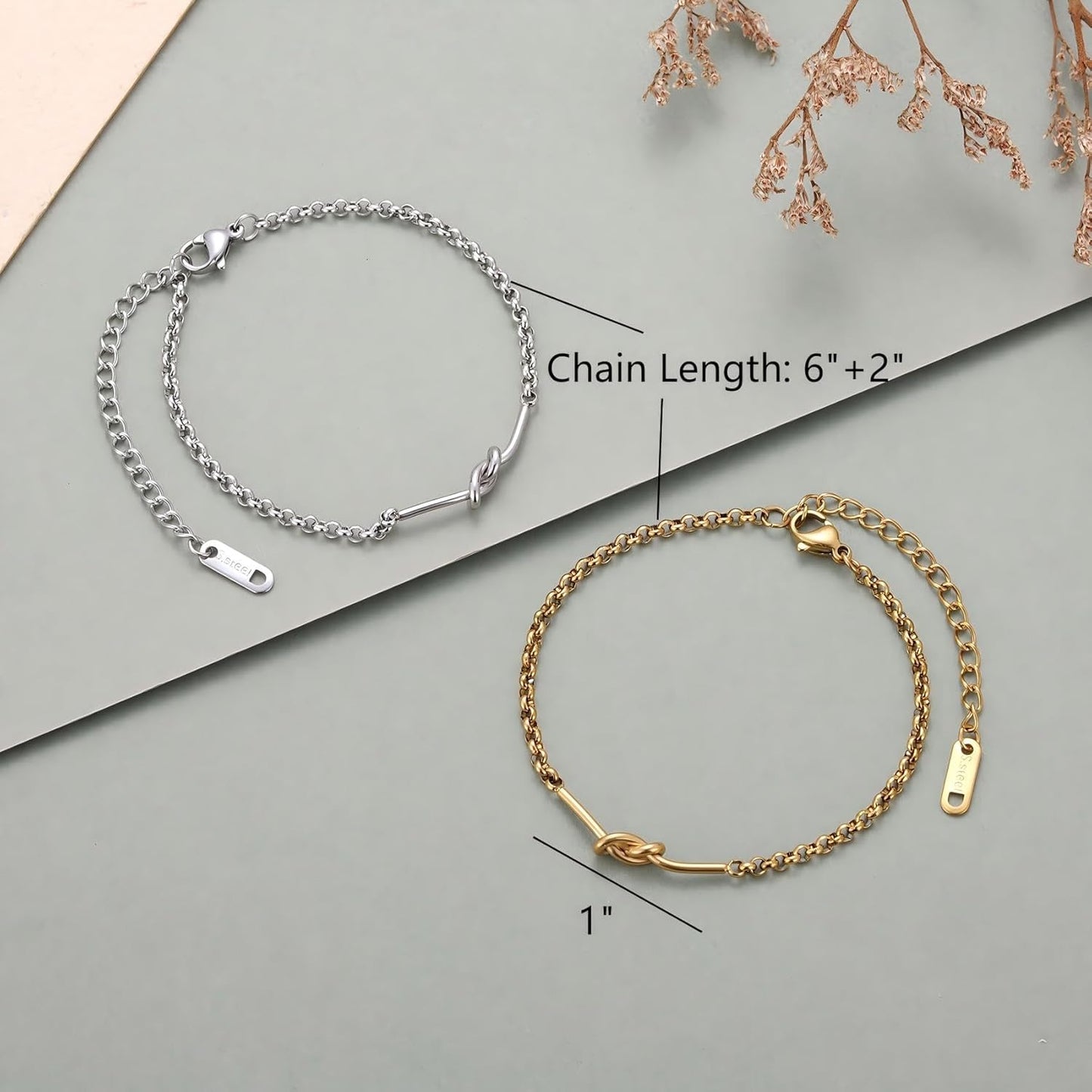 Set of 2 Friendship Knot Bracelets for Women – Gold & Silver Matching Best Friend Bracelets