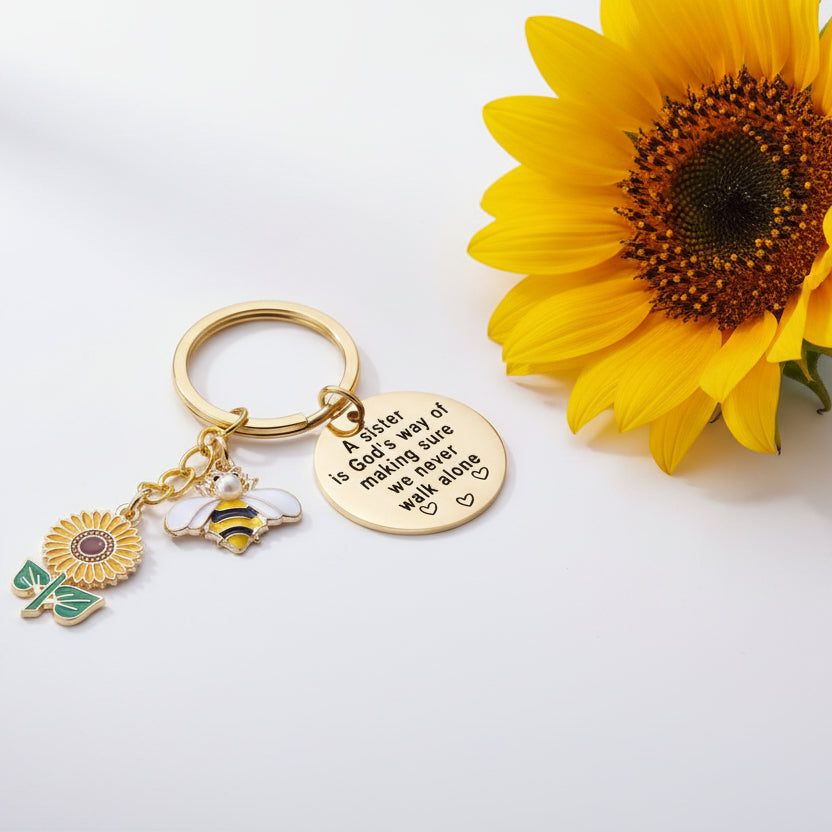 Sunflower Sister Keychain – Inspirational Gift for Best Friend, Sister or Loved One (Meaningful Keepsake)