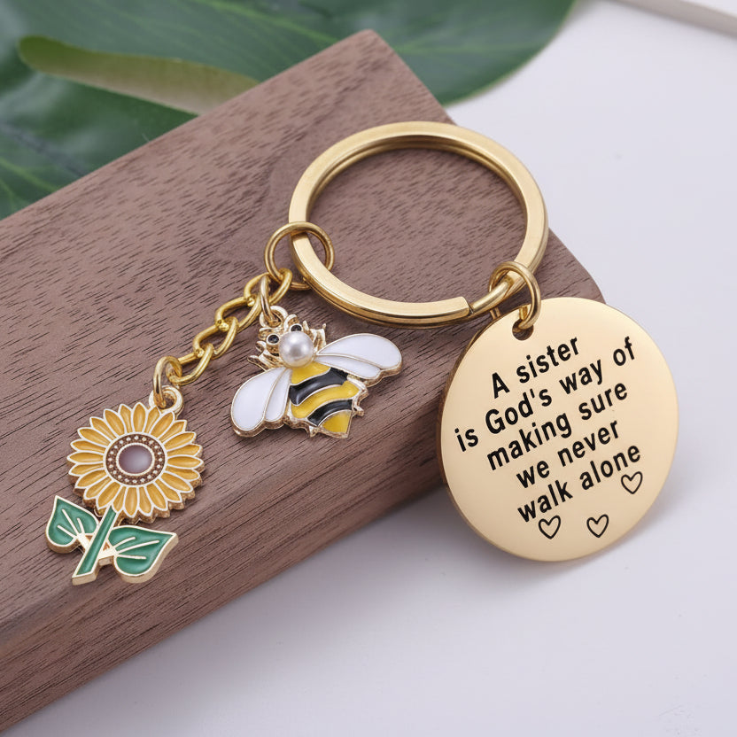 Sunflower Sister Keychain – Inspirational Gift for Best Friend, Sister or Loved One (Meaningful Keepsake)