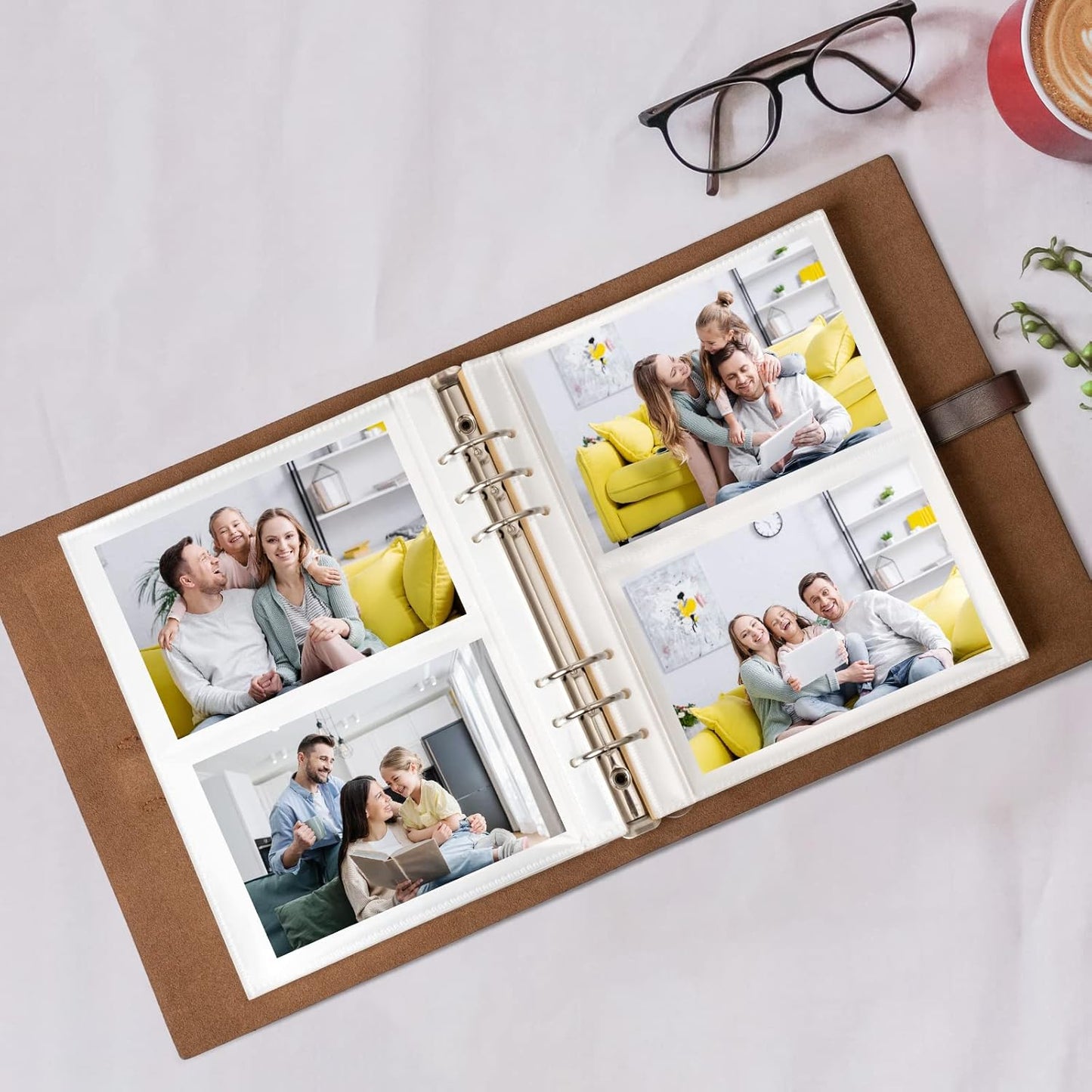 Genuine Leather Photo Album 4x6 – 200 Photos Scrapbook Journal with Writing Space & Refillable Binder