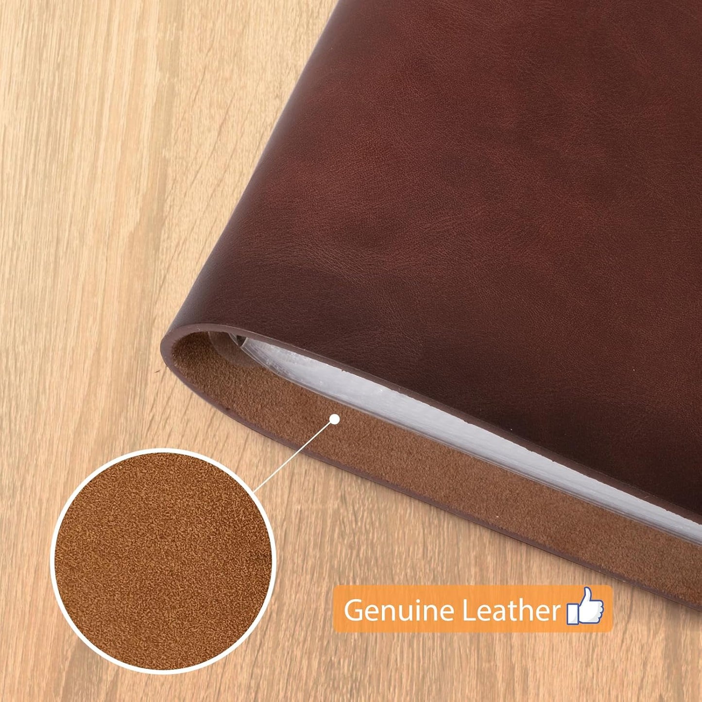 Genuine Leather Photo Album 4x6 – 200 Photos Scrapbook Journal with Writing Space & Refillable Binder