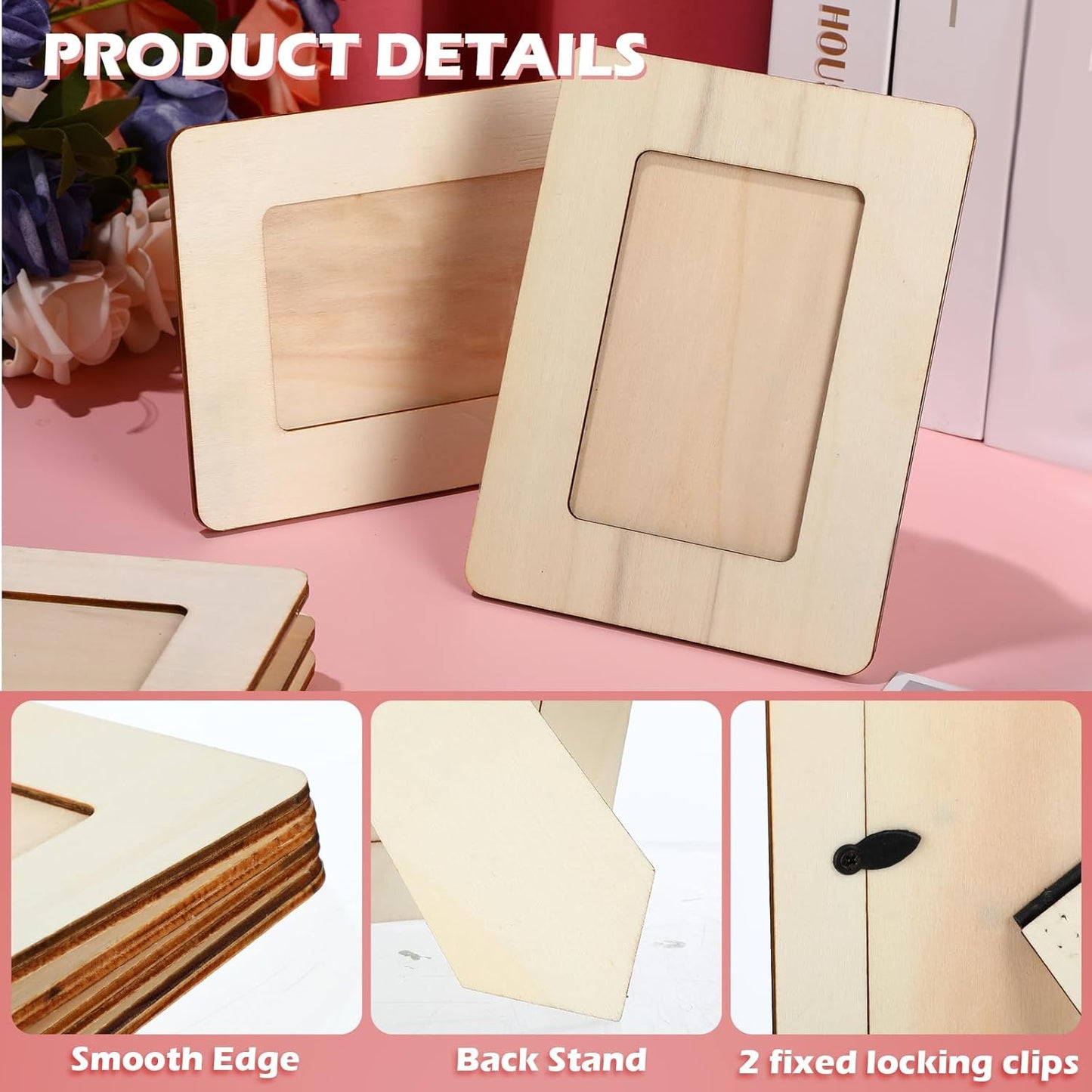 24 Pack Unfinished Wooden Photo Frames 3x5 – DIY Paintable Craft Frames for Kids, Classroom Projects & Personalised Gifts