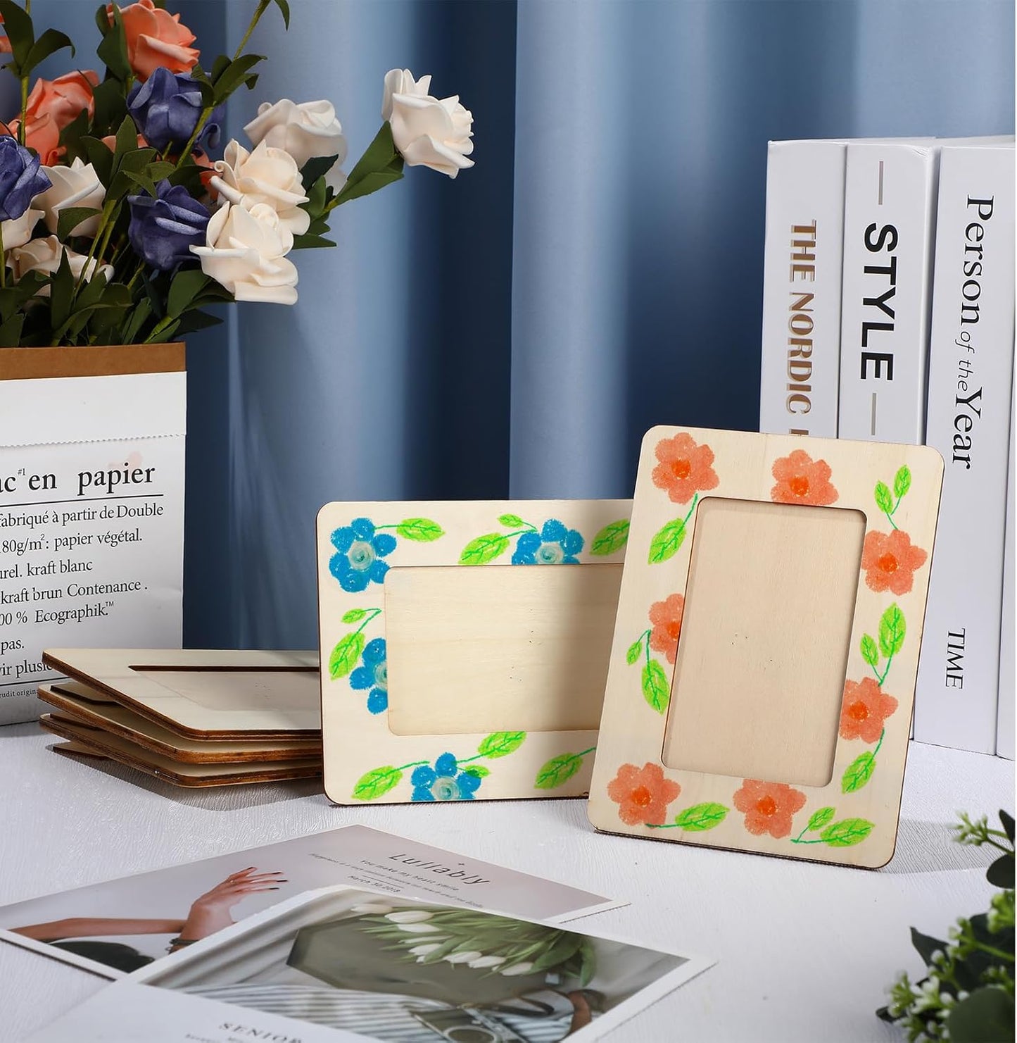 24 Pack Unfinished Wooden Photo Frames 3x5 – DIY Paintable Craft Frames for Kids, Classroom Projects & Personalised Gifts