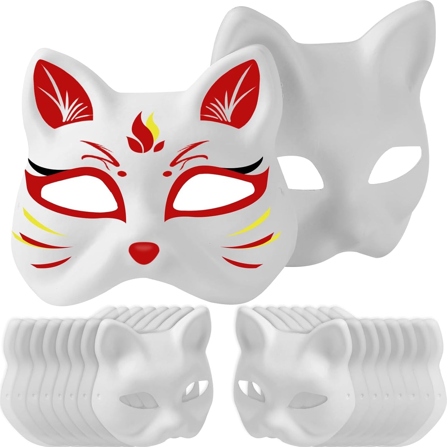 16 Pack Blank Cat Masks & 5 Pack Faux Fur Strips Set – DIY Paper Mache Animal Masks for Cosplay, Halloween & Craft Projects