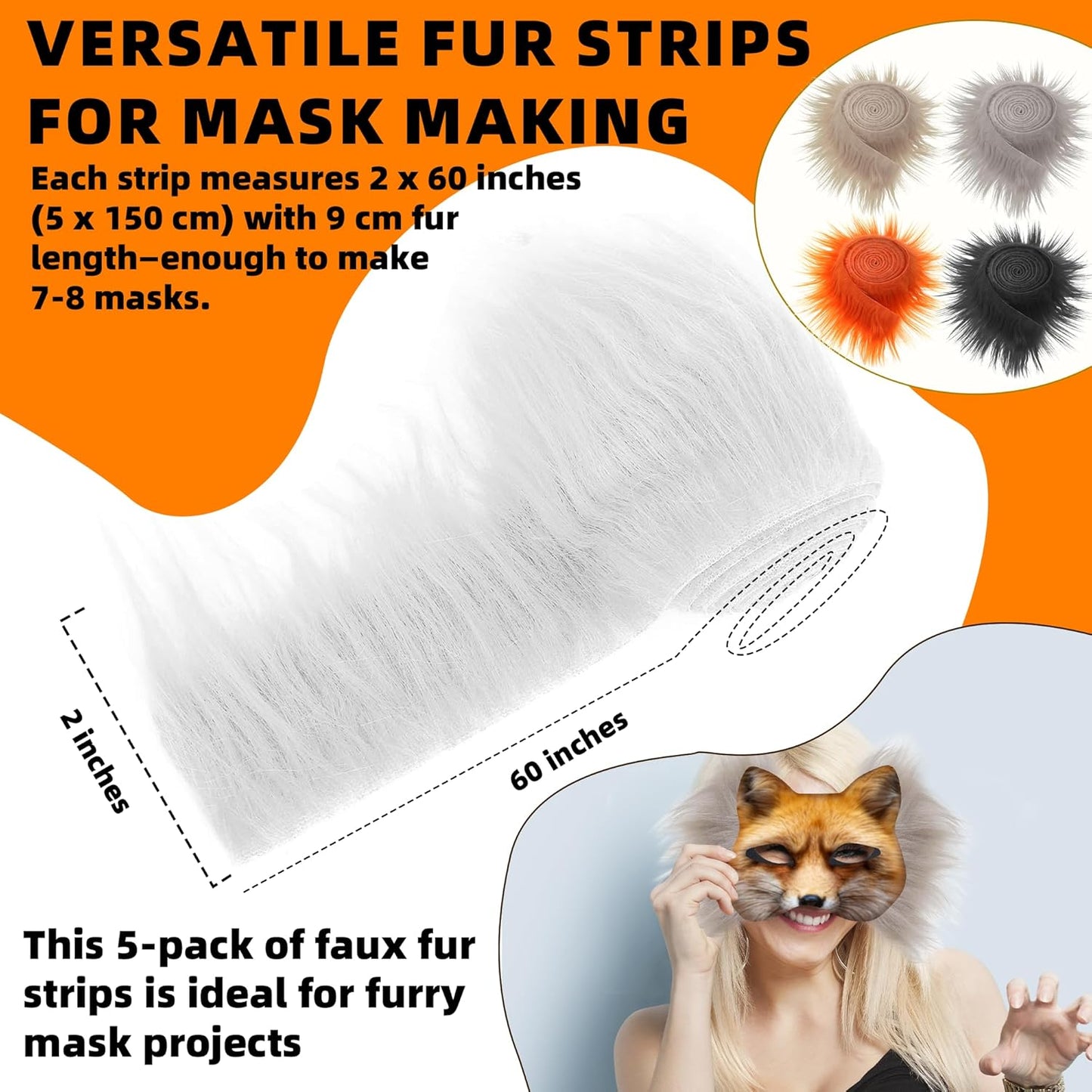 16 Pack Blank Cat Masks & 5 Pack Faux Fur Strips Set – DIY Paper Mache Animal Masks for Cosplay, Halloween & Craft Projects
