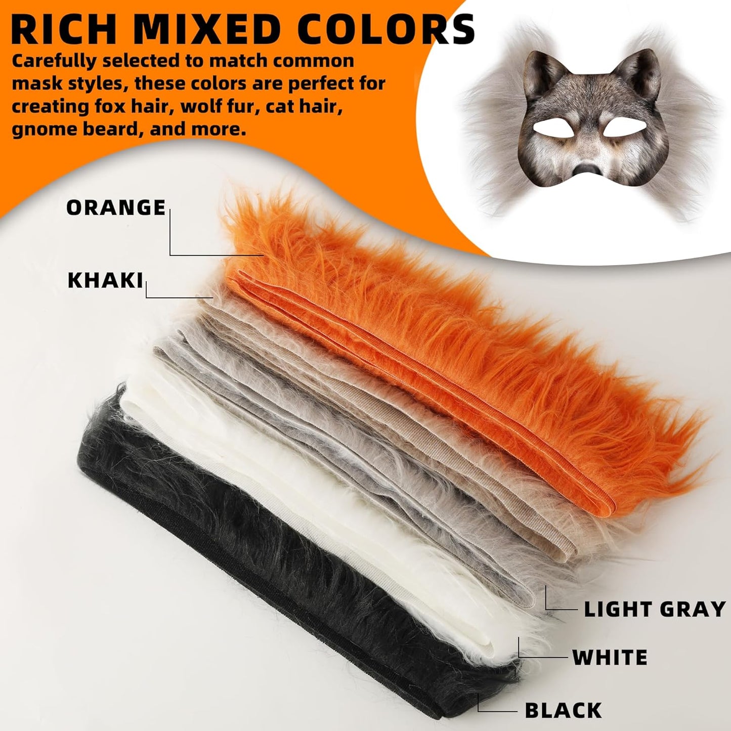 16 Pack Blank Cat Masks & 5 Pack Faux Fur Strips Set – DIY Paper Mache Animal Masks for Cosplay, Halloween & Craft Projects