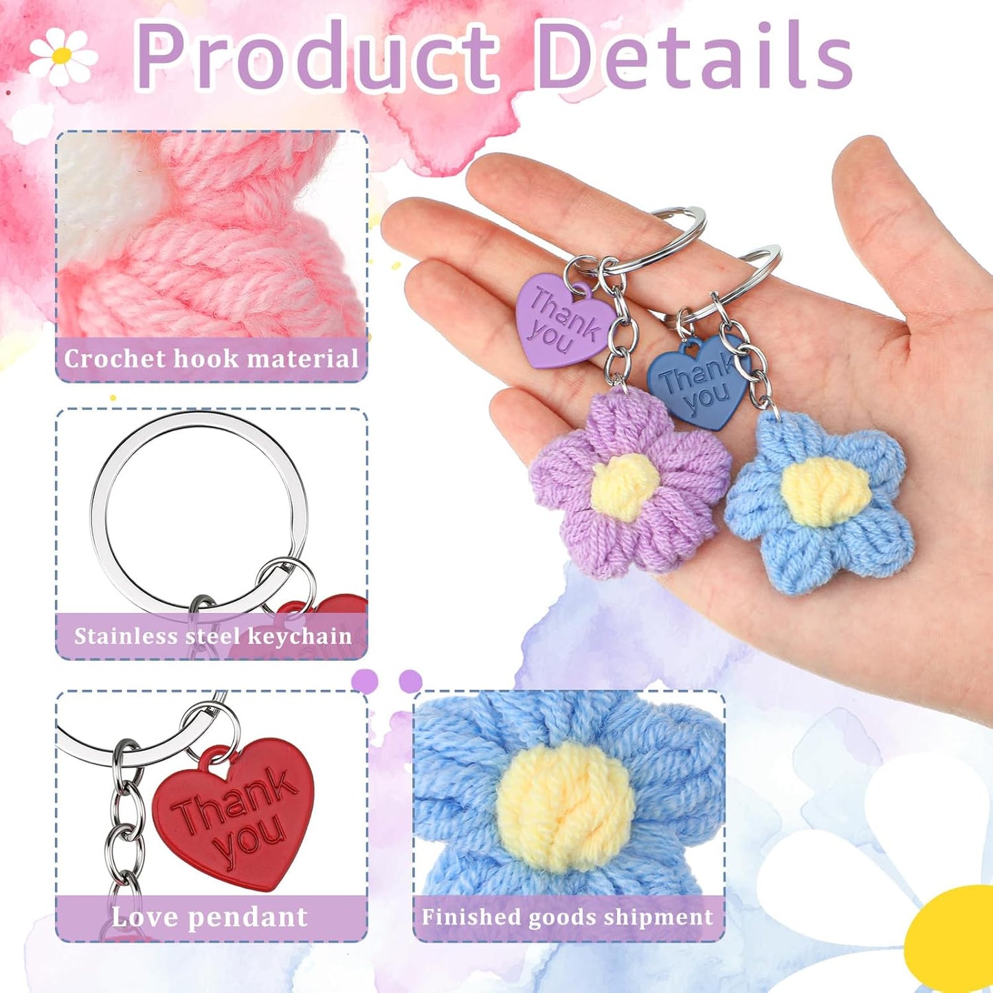 Teacher Appreciation Crochet Flower Keychain Gift Set – “Thank You for Helping Me Grow” (6 Pack)