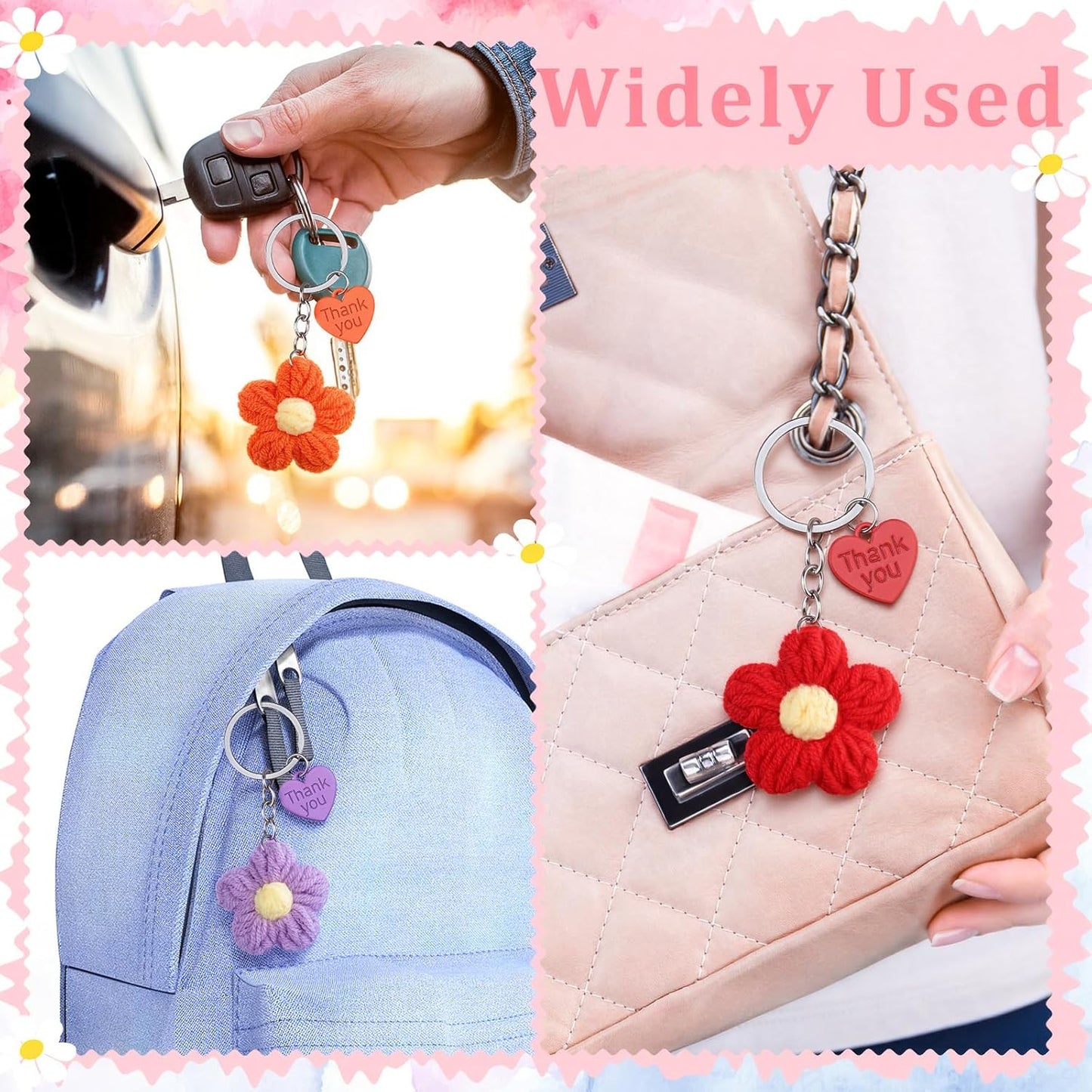 Teacher Appreciation Crochet Flower Keychain Gift Set – “Thank You for Helping Me Grow” (6 Pack)