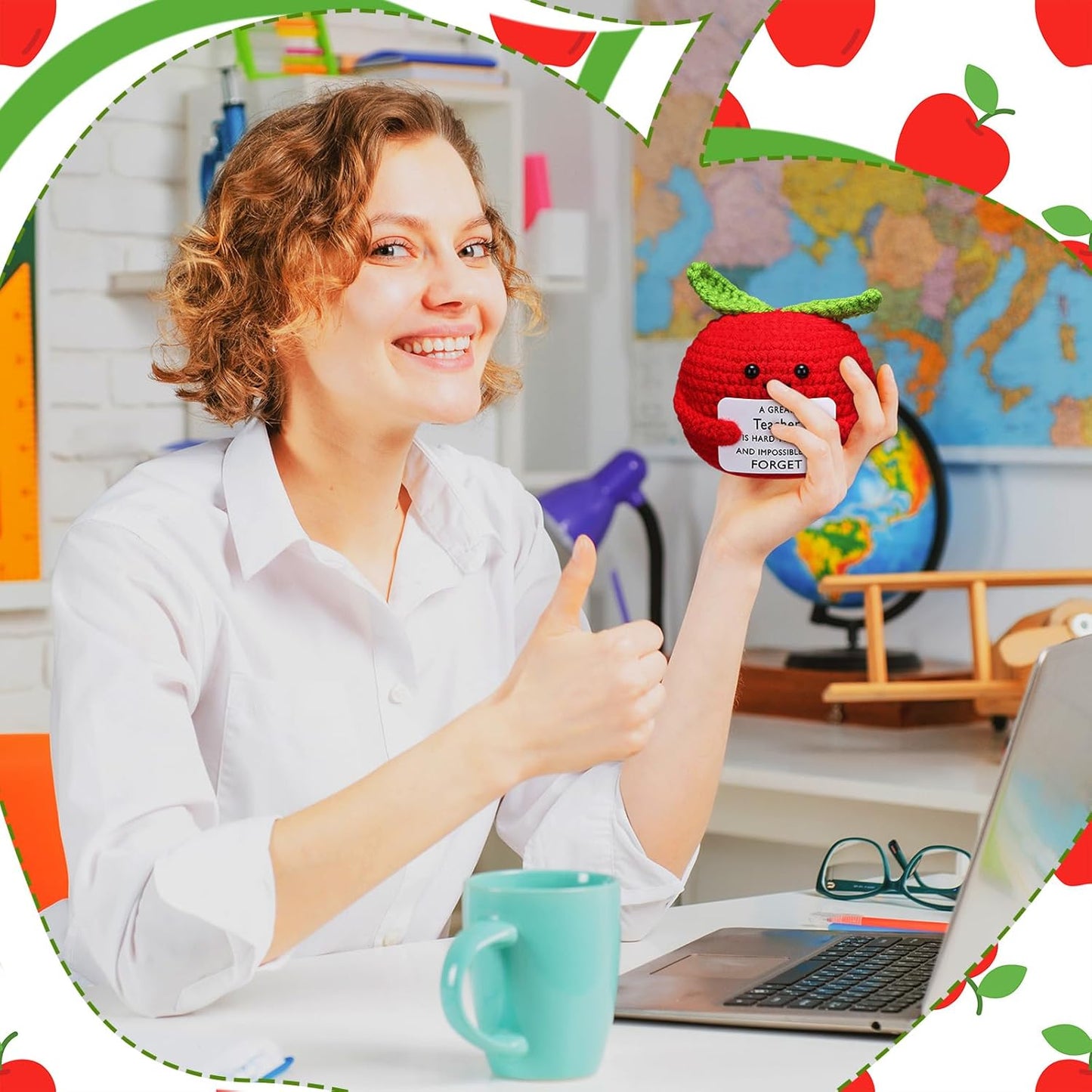 Teacher Appreciation Crochet Apple Gift Set – Handmade “Thank You for Helping Me Grow” (3 Pack)