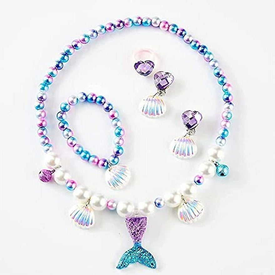 Mermaid Princess Jewellery Set for Kids – Tiara, Necklace, Bracelet, Ring & Earrings Dress-Up Costume Accessories