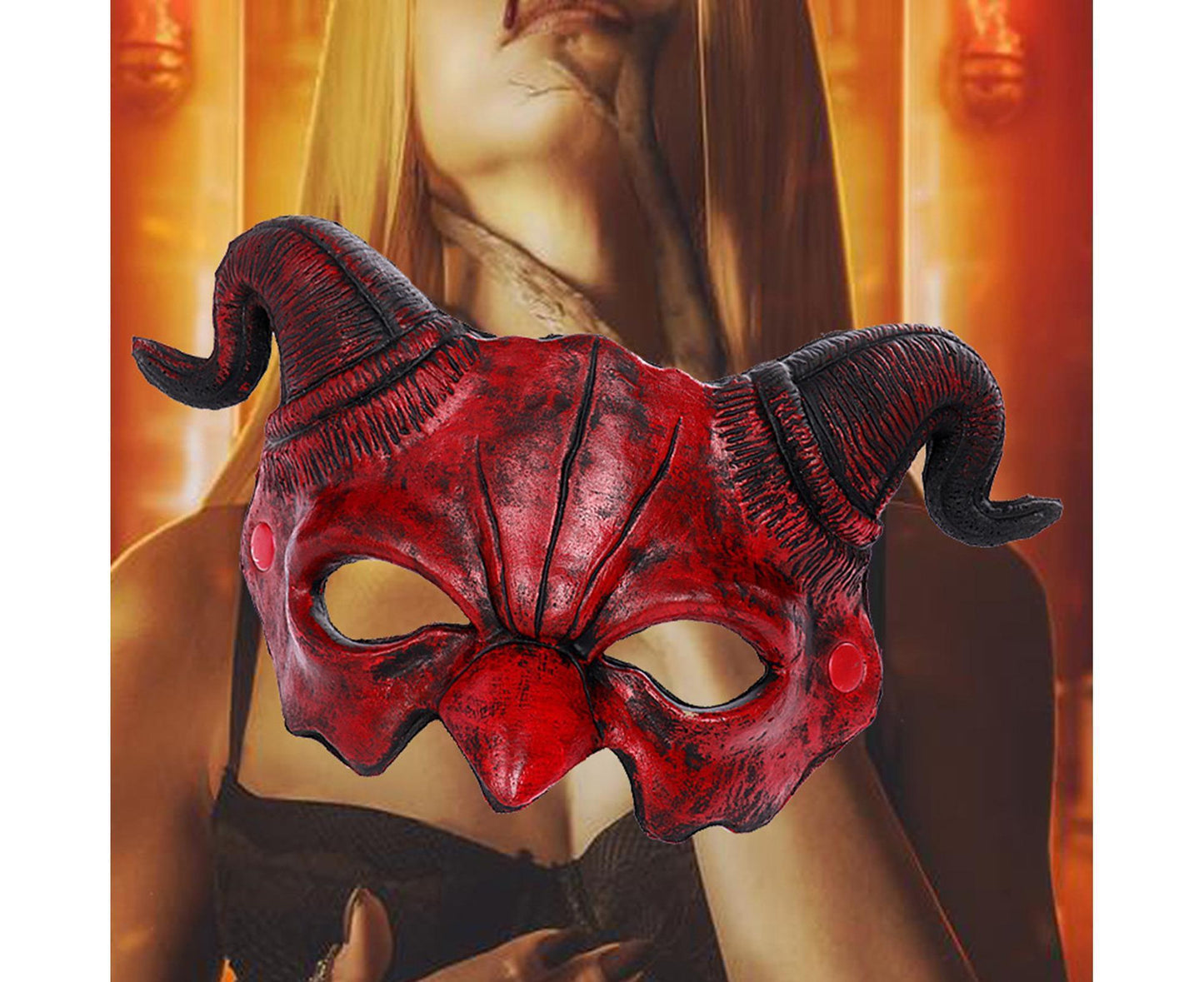 Devil Horn Mask Half Face – Red Ram Horn Halloween Masquerade Costume Mask