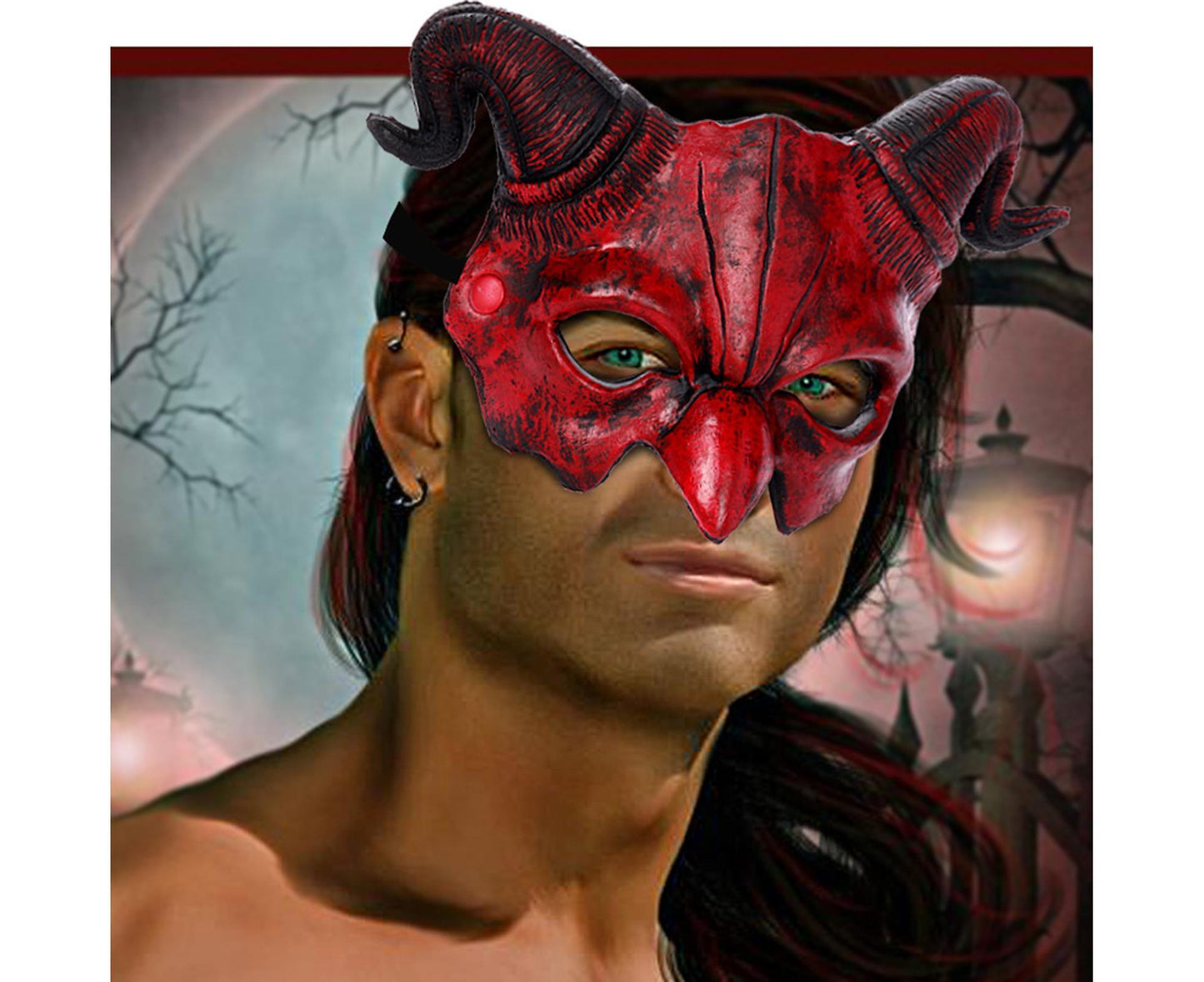 Devil Horn Mask Half Face – Red Ram Horn Halloween Masquerade Costume Mask