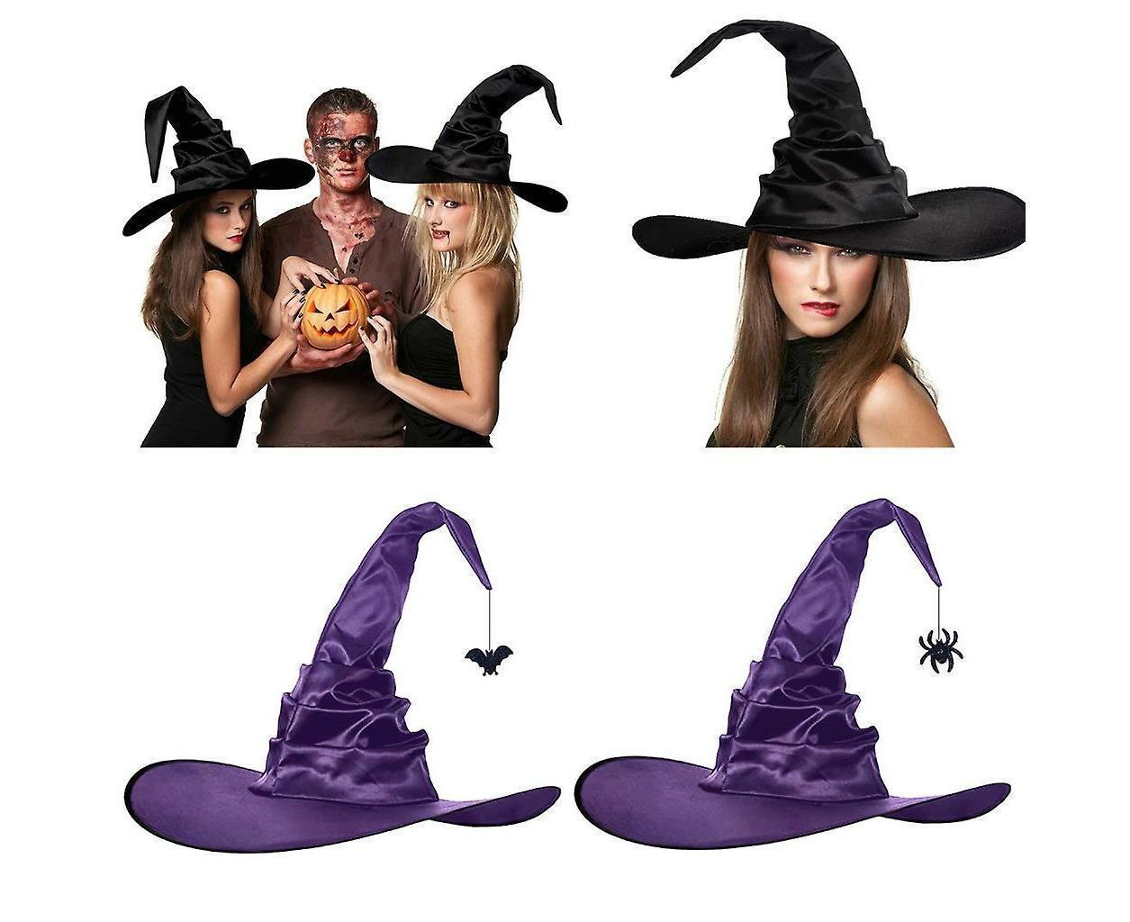 Purple Ruched Witch Hat – Large Satin Halloween Wizard Hat for Cosplay, Costume & Party Dress-Up