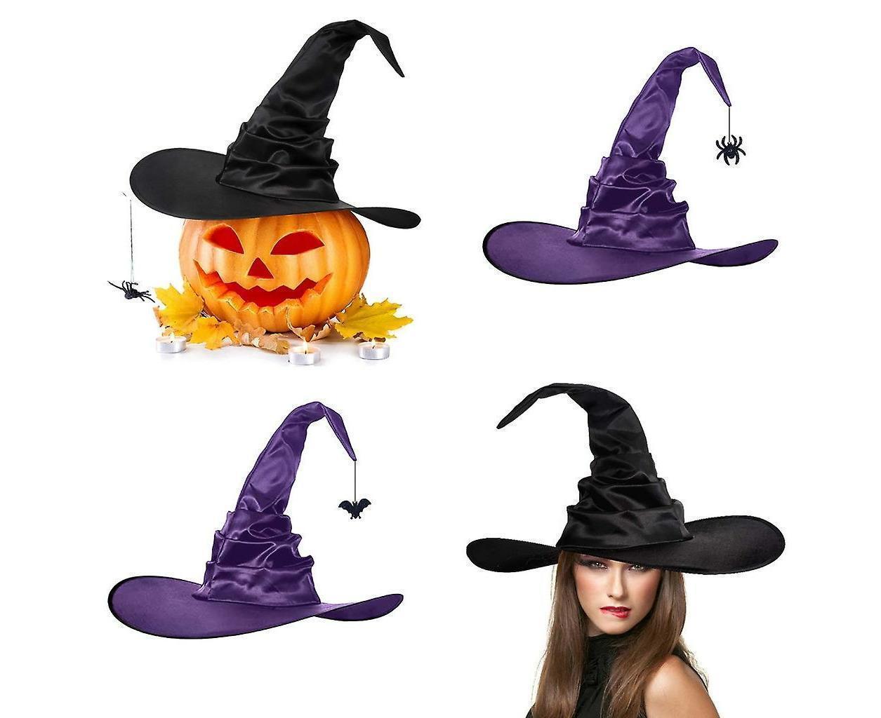 Purple Ruched Witch Hat – Large Satin Halloween Wizard Hat for Cosplay, Costume & Party Dress-Up