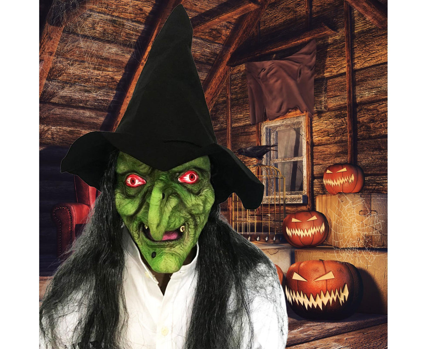 Halloween Witch Mask Full Head Latex – Realistic Scary Green Witch Cosplay Headgear