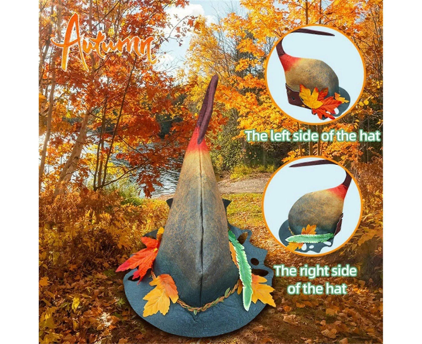 Autumn Witch Hat with Maple Leaves – Nature Magic Wizard Hat for Halloween, Cosplay & Fantasy Dress-Up