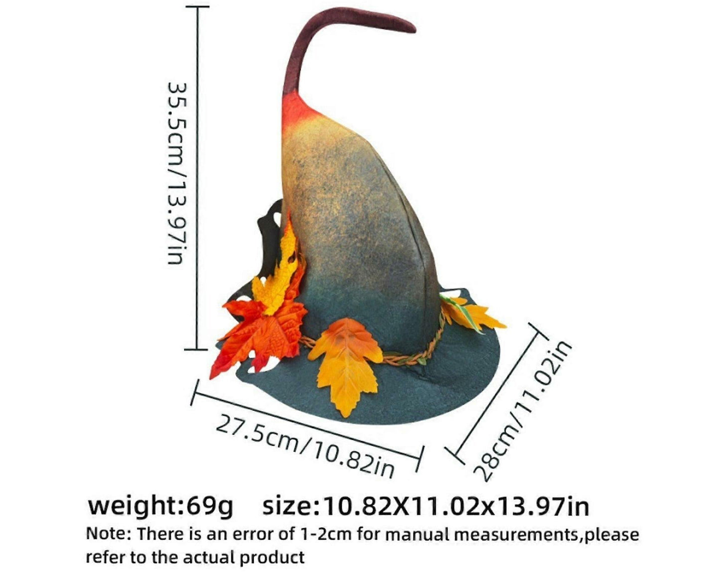 Autumn Witch Hat with Maple Leaves – Nature Magic Wizard Hat for Halloween, Cosplay & Fantasy Dress-Up