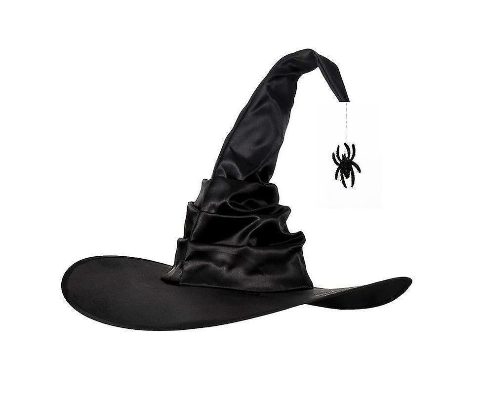 Black Ruched Witch Hat – Large Satin Halloween Wizard Hat for Cosplay, Costume & Party Dress-Up