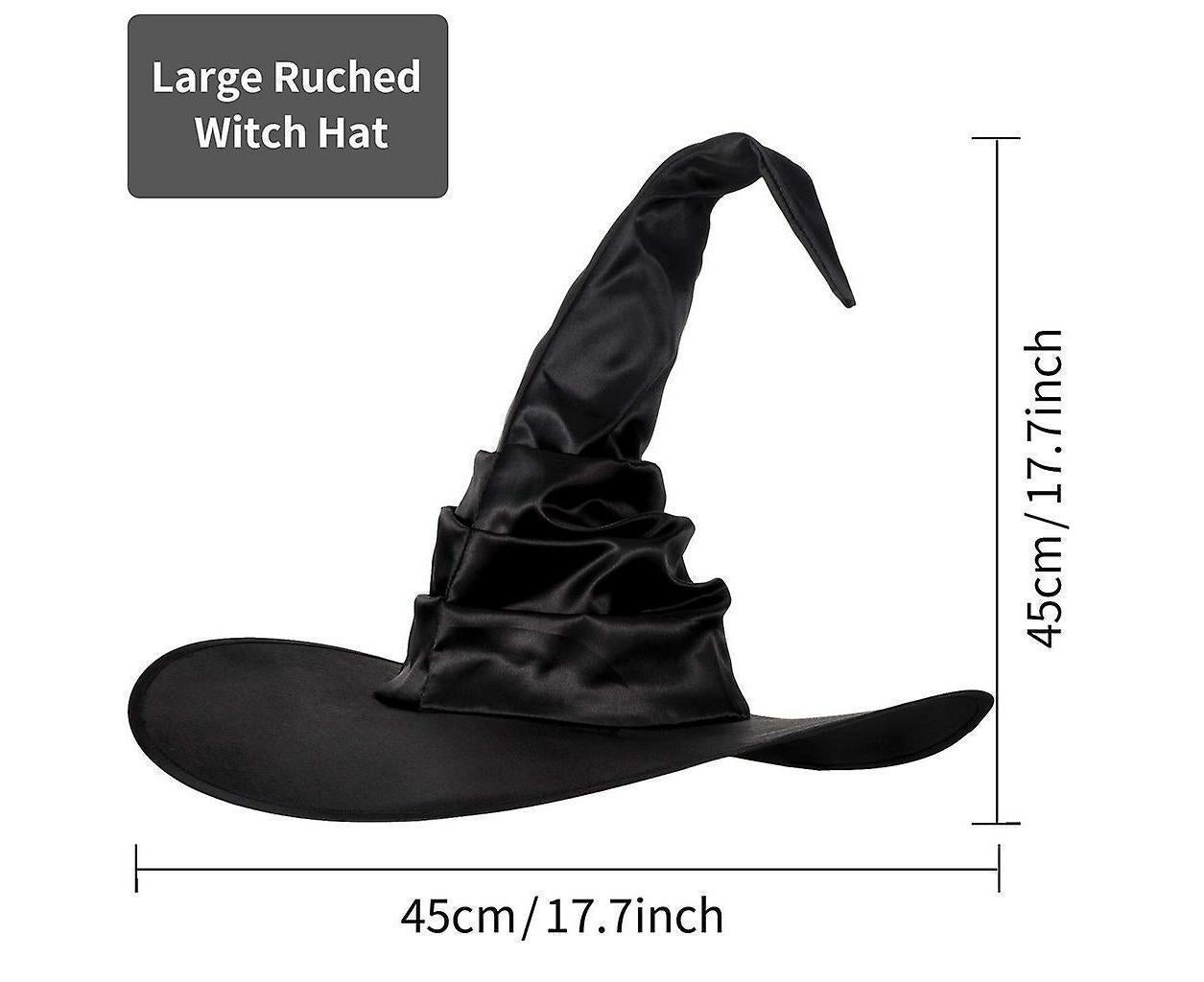 Black Ruched Witch Hat – Large Satin Halloween Wizard Hat for Cosplay, Costume & Party Dress-Up