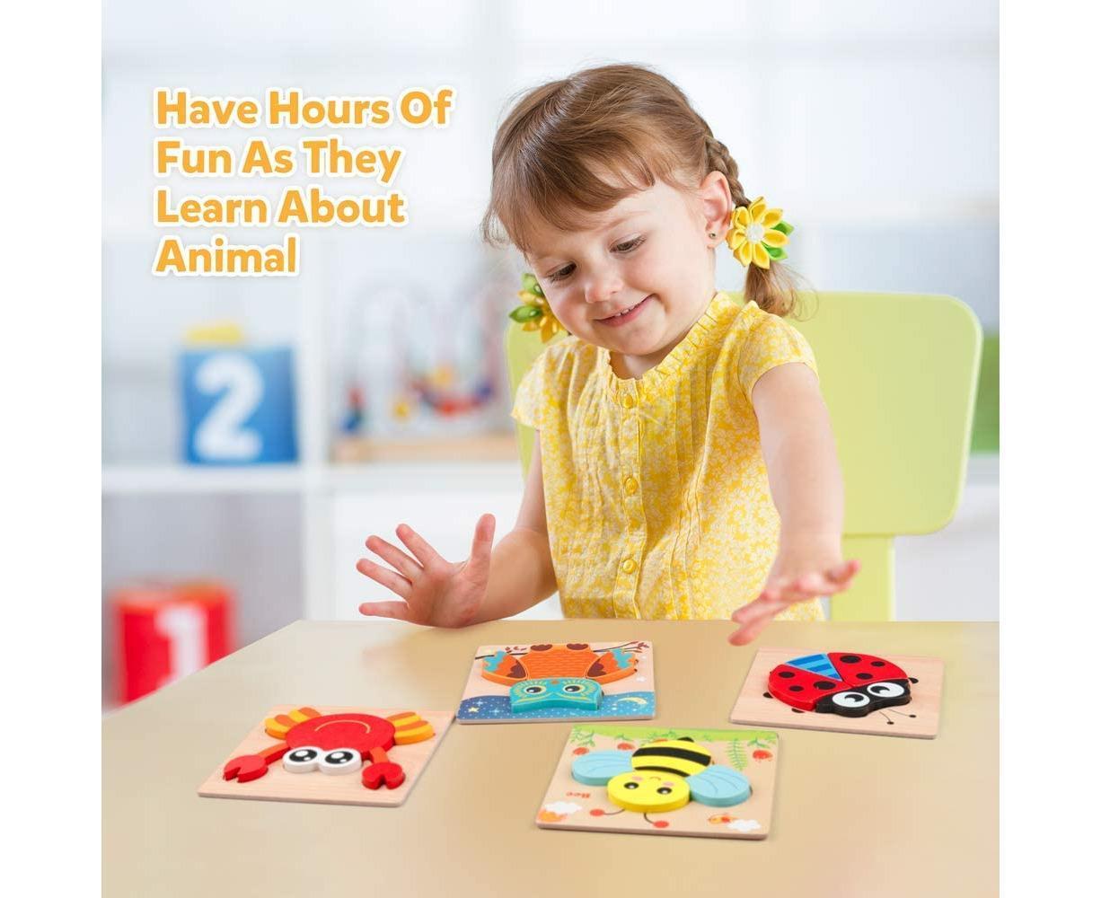 6-Pack Wooden Animal Puzzle Set for Toddlers – Montessori Jigsaw Boards, Fine Motor Skills & Early Learning Toy