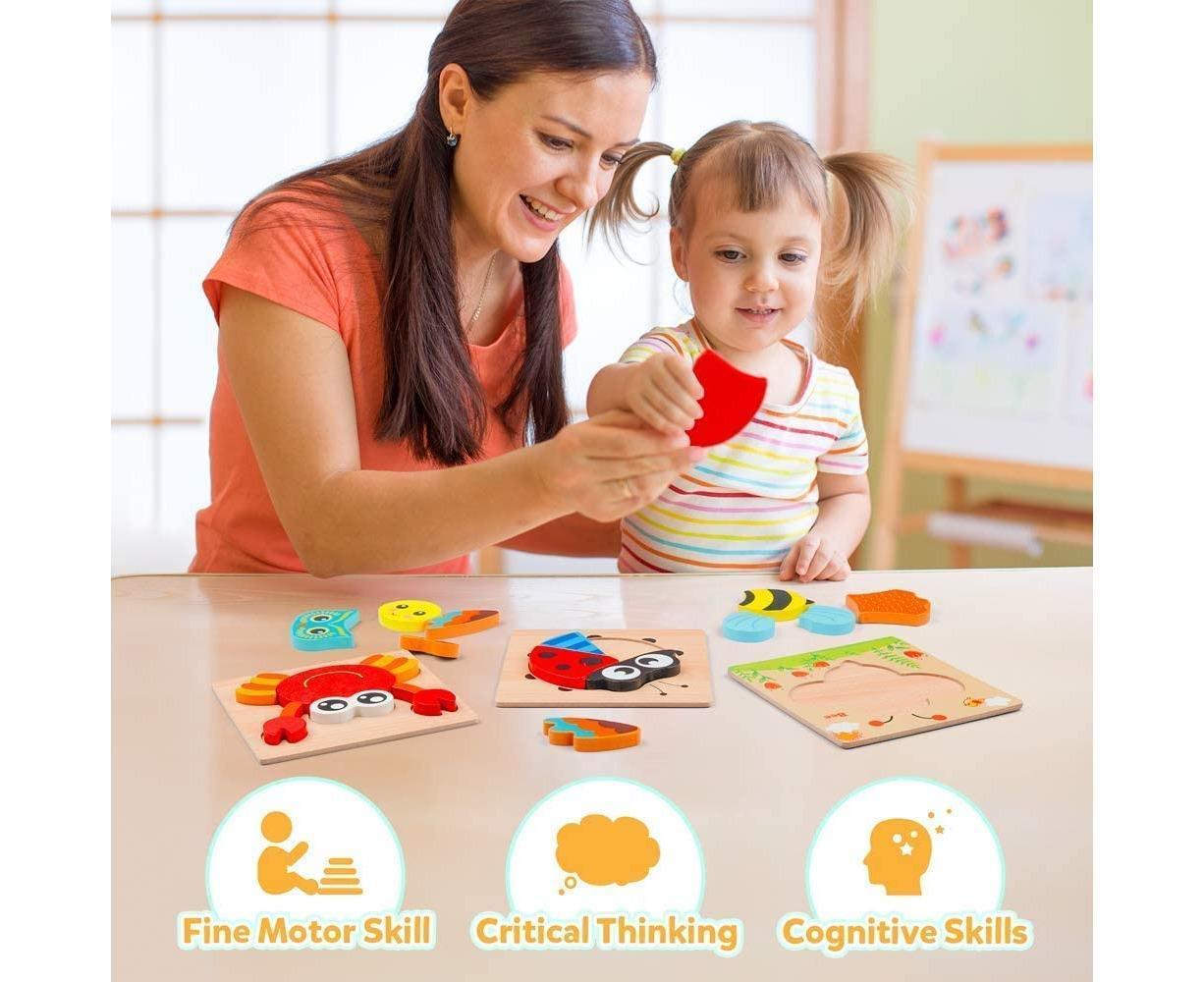 6-Pack Wooden Animal Puzzle Set for Toddlers – Montessori Jigsaw Boards, Fine Motor Skills & Early Learning Toy