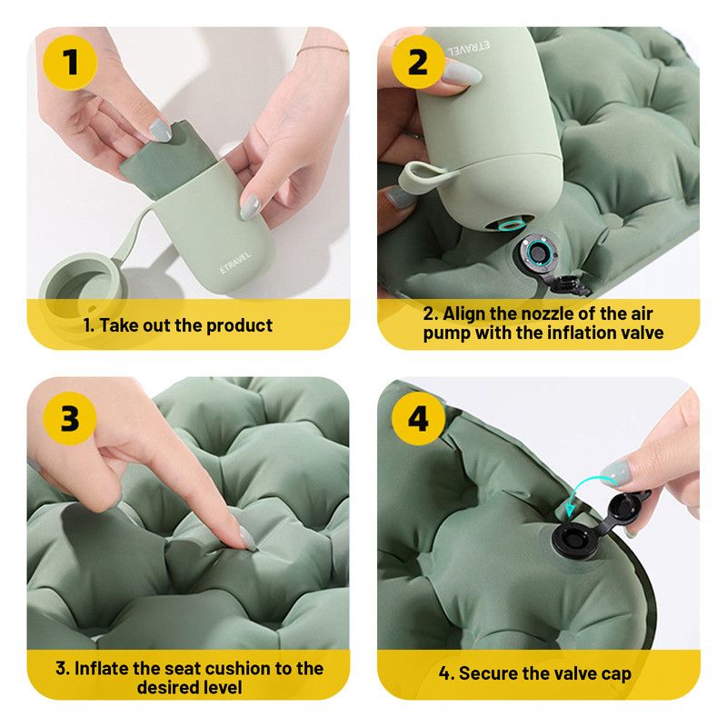 Portable Inflatable Seat Cushion with Built-In Pump & Storage Case – Compact Waterproof Outdoor Cushion (Olive Green)