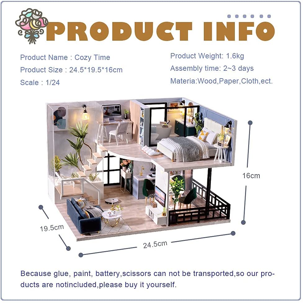 Miniature Dollhouse with Furniture Kit plus Dust Proof and Music Movement - Cozy Time