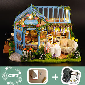 Miniature Dollhouse with Furniture Kit plus Dust Proof and Music Movement - Rose Garden Tea House