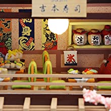 Miniature Dollhouse with Furniture Kit plus Dust Proof and Music Movement - Sushi Restaurant