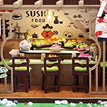 Miniature Dollhouse with Furniture Kit plus Dust Proof and Music Movement - Sushi Restaurant