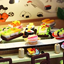 Miniature Dollhouse with Furniture Kit plus Dust Proof and Music Movement - Sushi Restaurant