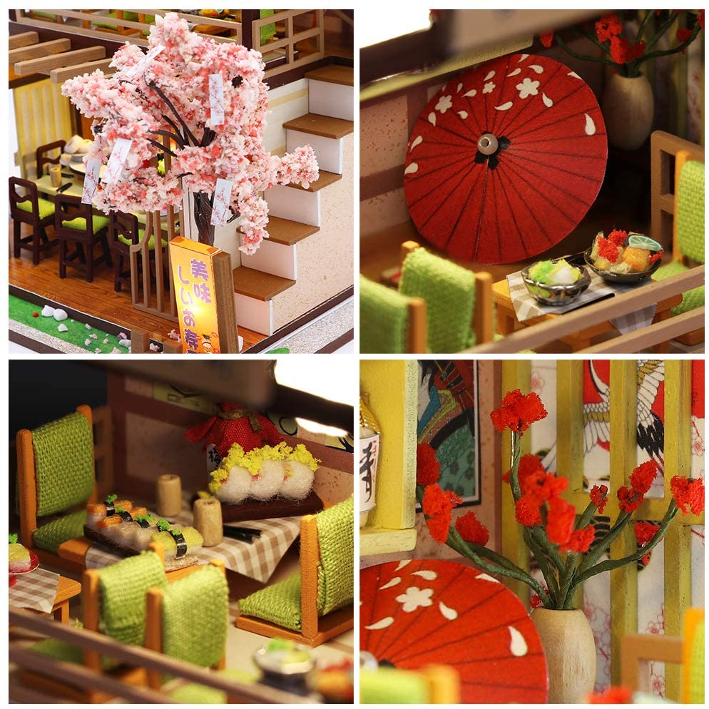 Miniature Dollhouse with Furniture Kit plus Dust Proof and Music Movement - Sushi Restaurant