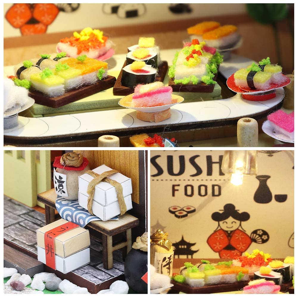 Miniature Dollhouse with Furniture Kit plus Dust Proof and Music Movement - Sushi Restaurant