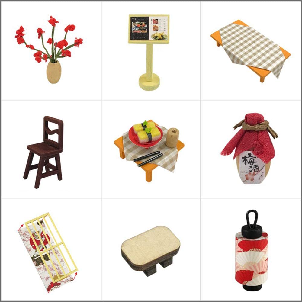 Miniature Dollhouse with Furniture Kit plus Dust Proof and Music Movement - Sushi Restaurant