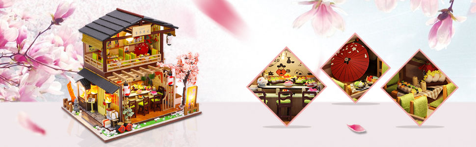 Miniature Dollhouse with Furniture Kit plus Dust Proof and Music Movement - Sushi Restaurant