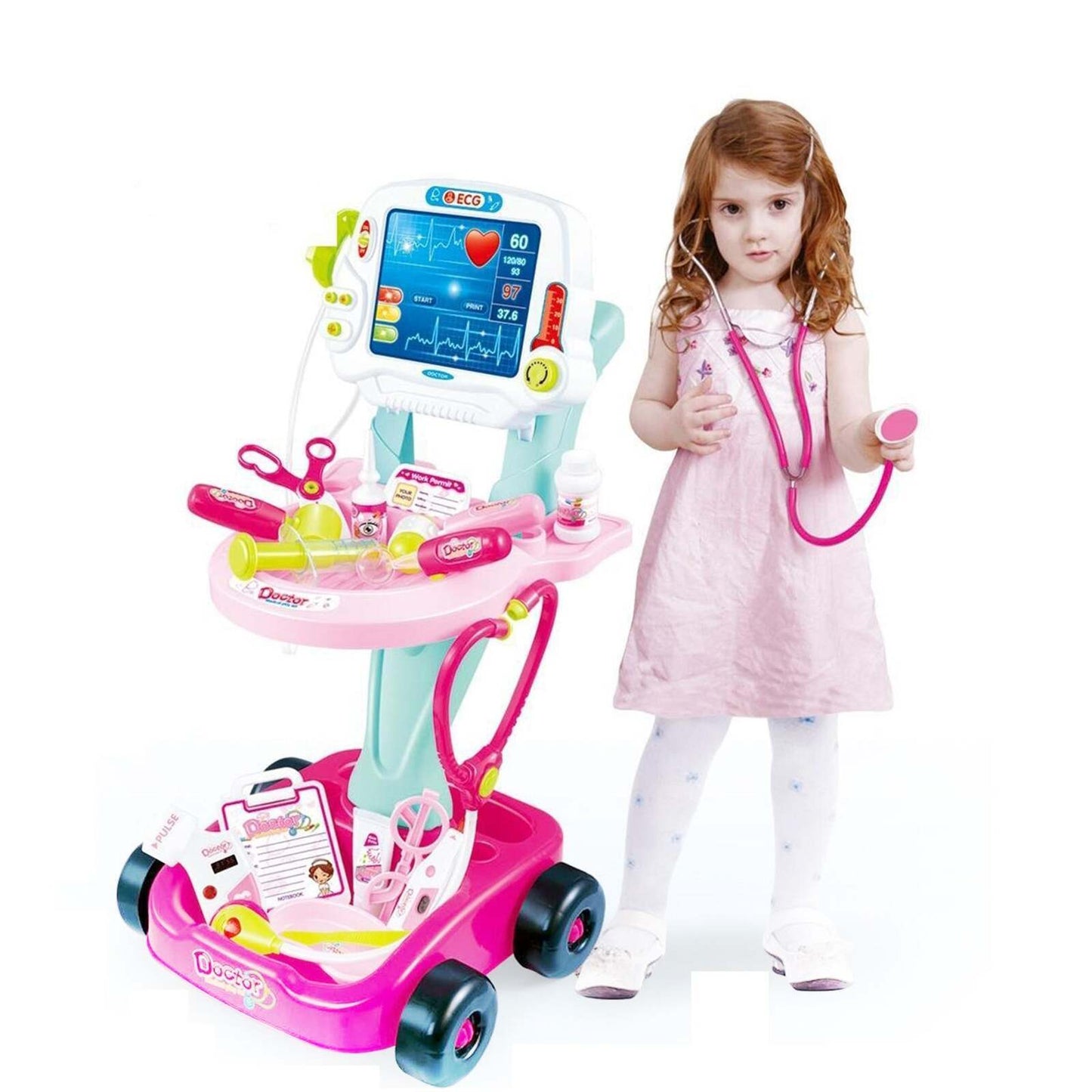 Kids Doctor Medical Cart & ECG Machine Play Kit