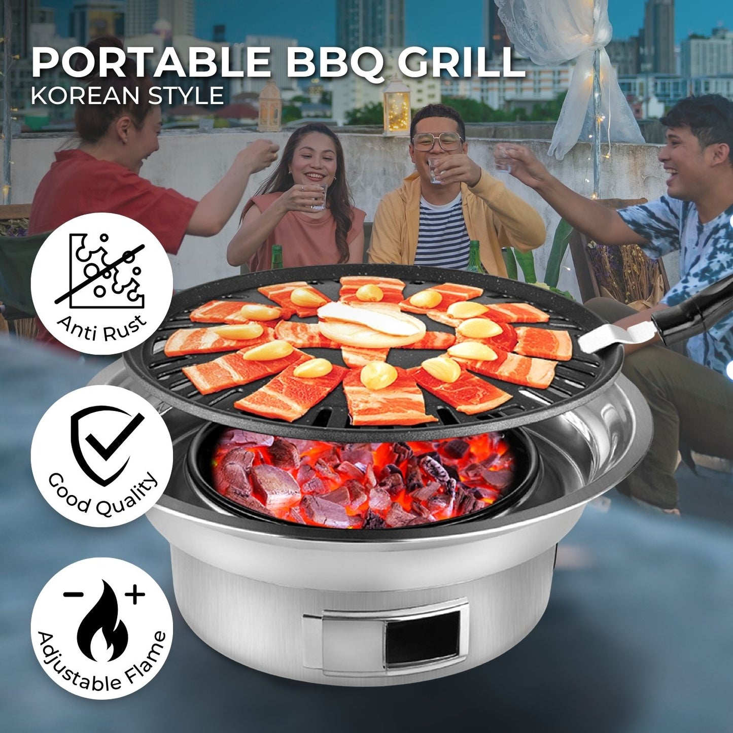 Multifunctional Camping Charcoal BBQ Grill Stove
