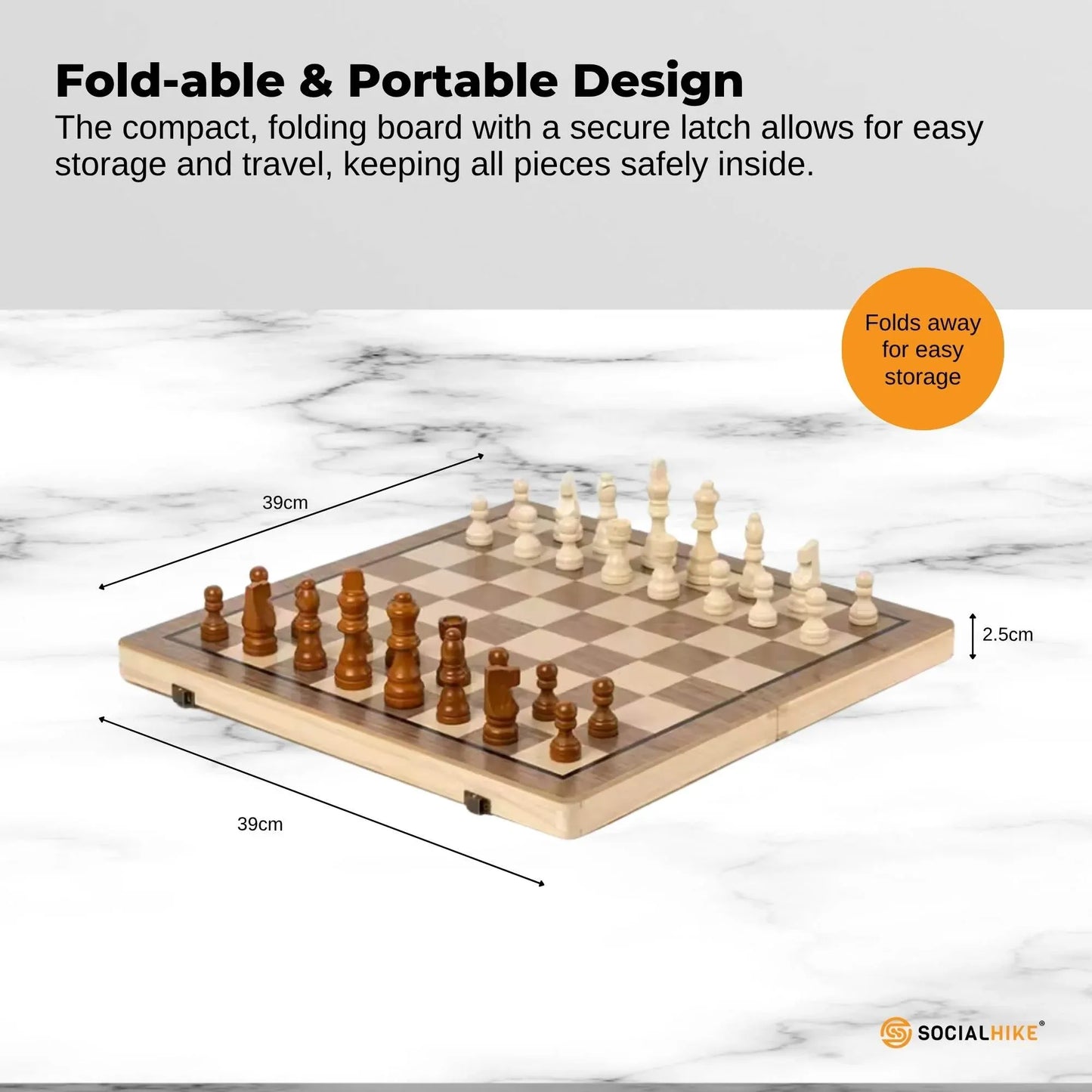 Social Hike 2 in 1 Magnetic Wooden Chess and Checkers Set