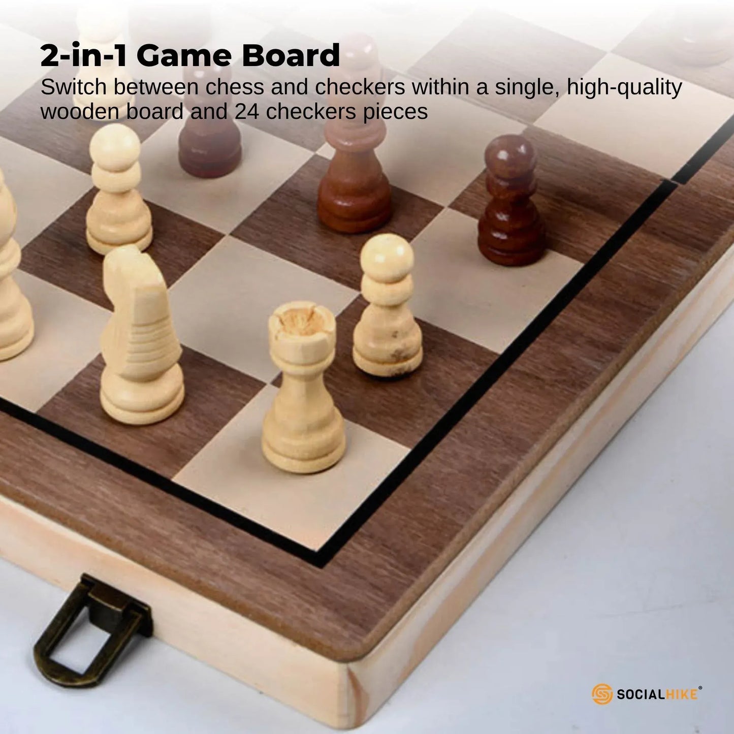 Social Hike 2 in 1 Magnetic Wooden Chess and Checkers Set