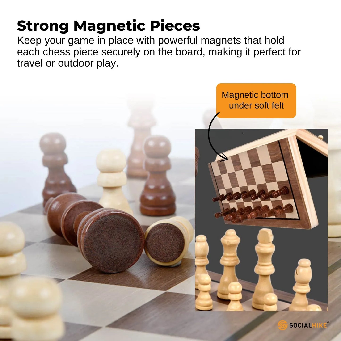 Social Hike 2 in 1 Magnetic Wooden Chess and Checkers Set