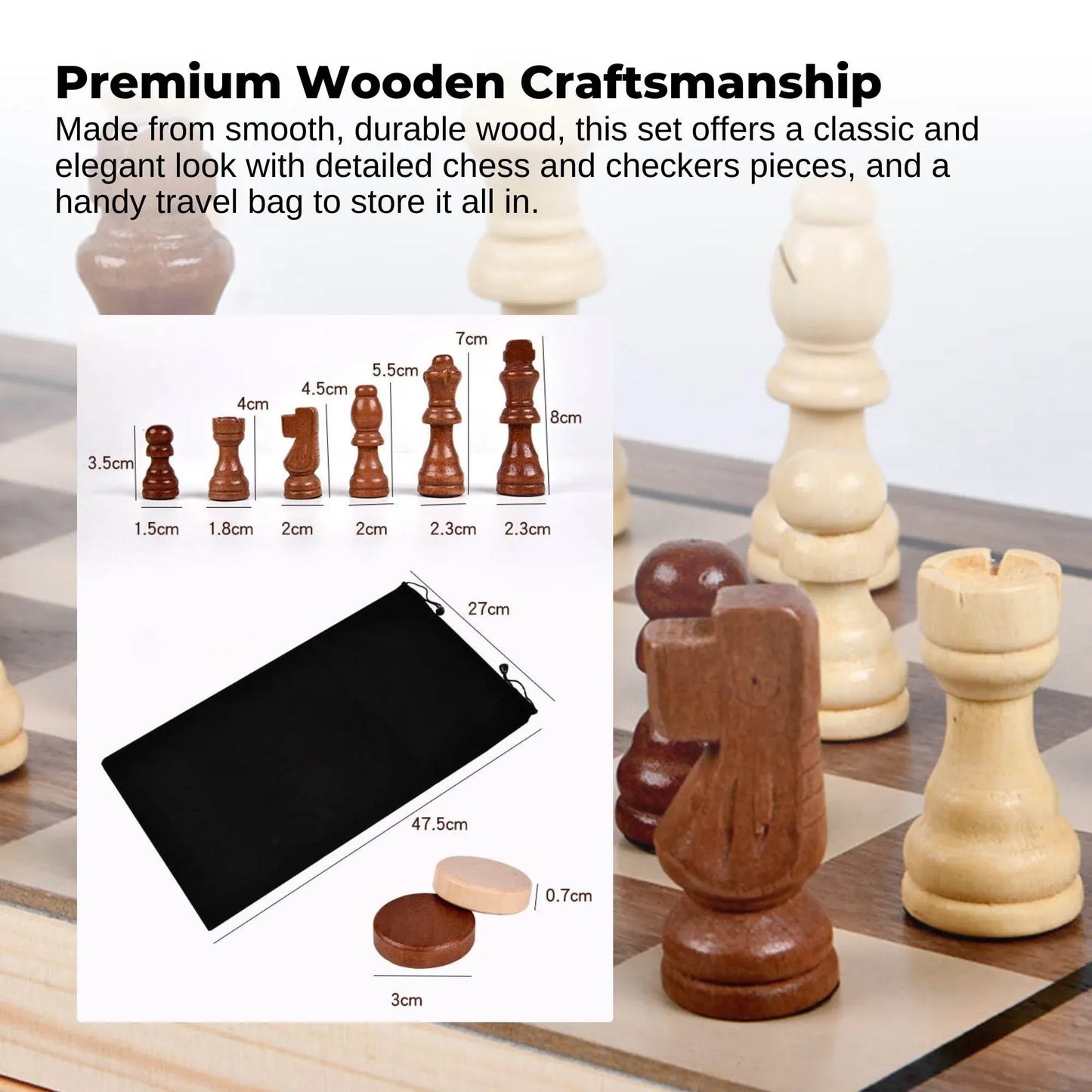 Social Hike 2 in 1 Magnetic Wooden Chess and Checkers Set