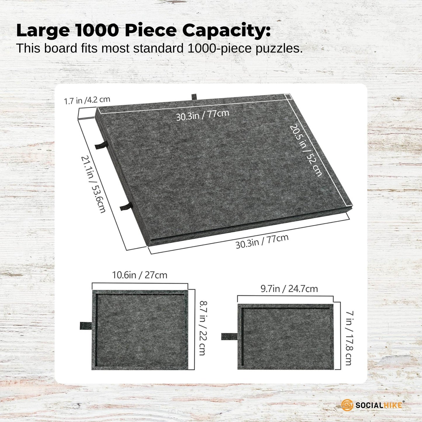 Social Hike 1000 Piece Puzzle Board with Drawers – Adjustable Felt Jigsaw Table with Cover, Portable Tilt Stand & Storage (Grey)