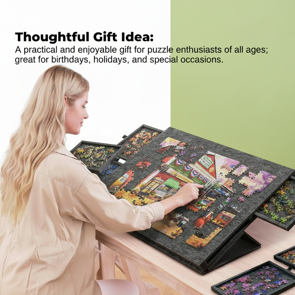 Social Hike 1000 Piece Puzzle Board with Drawers – Adjustable Felt Jigsaw Table with Cover, Portable Tilt Stand & Storage (Grey)