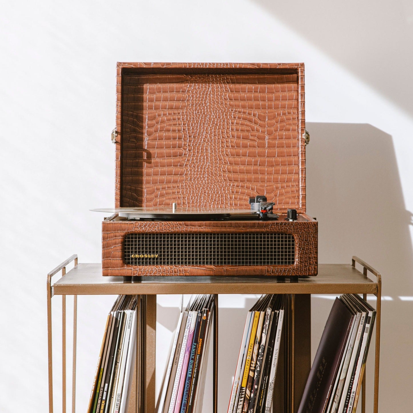 Crosley Voyager Brown Croc - Bluetooth Portable Turntable with Crosley Record Storage Display Stand