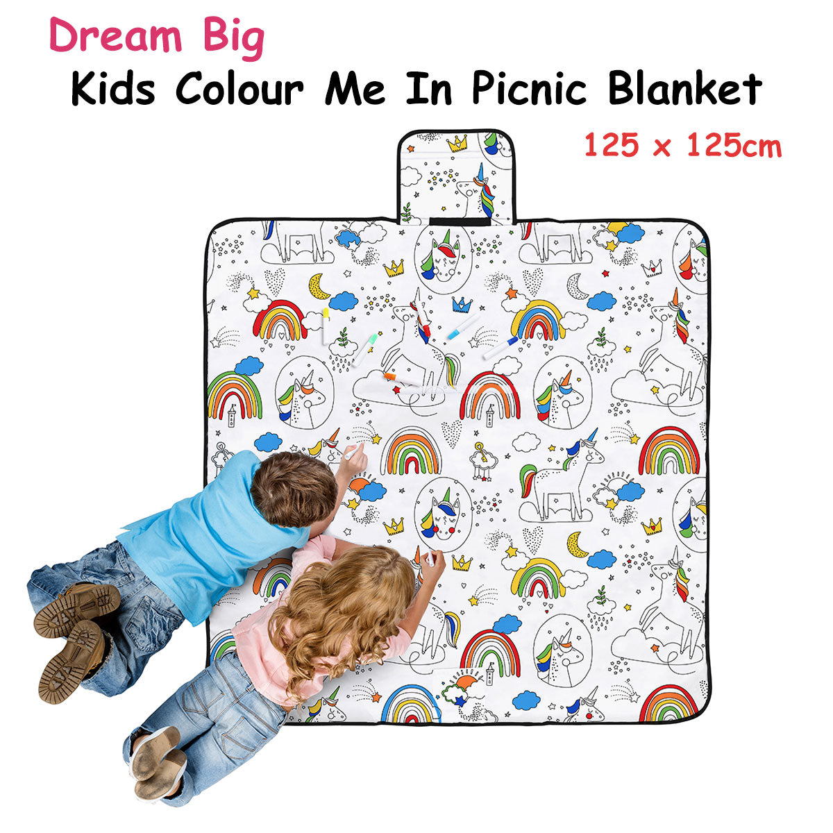 Happy Kids Unicorn Dreams Colour Me In Picnic Blanket (125 x 125cm)
